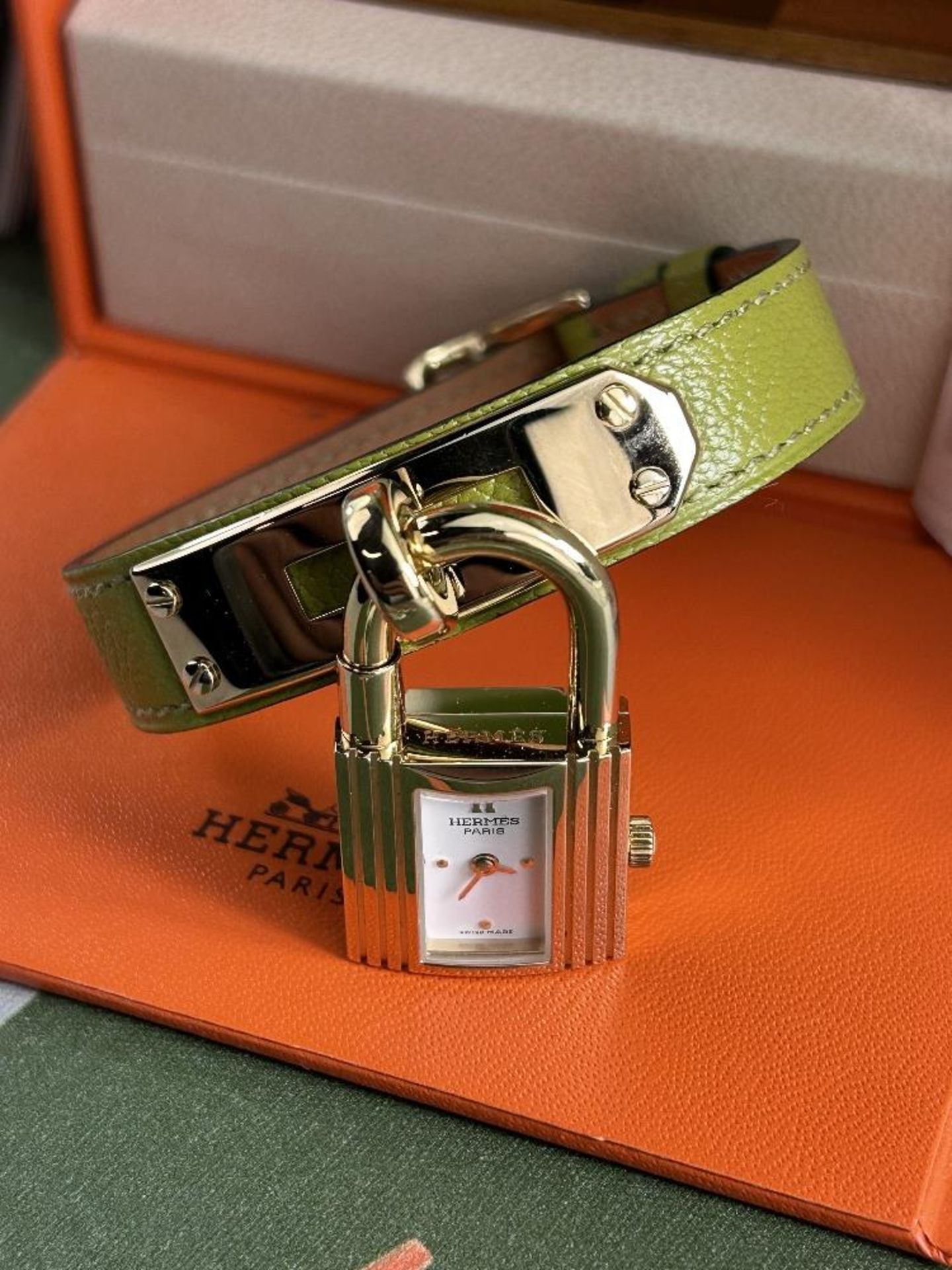 Hermes Kelly Watch Gold Plated Green Leather - Image 8 of 8