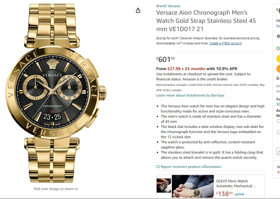 Versace Aion Gent`s Chronograph -Gold Plated-New Example - Image 8 of 8