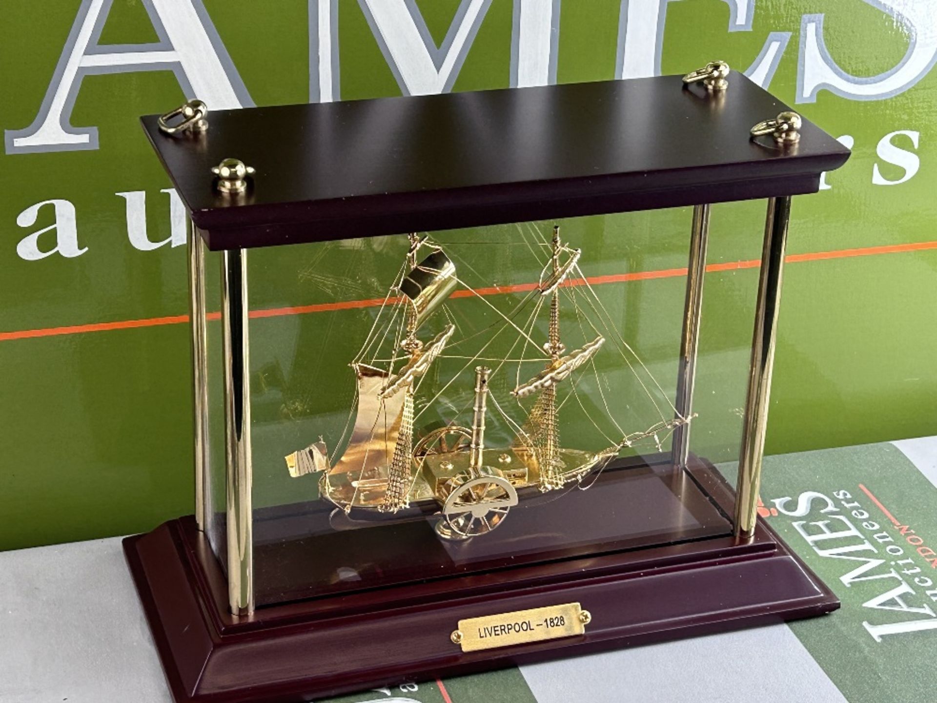 Gold-Plated Model Liverpool 1828 Ornamental Paddle Steamship with Case NEW - Image 4 of 7