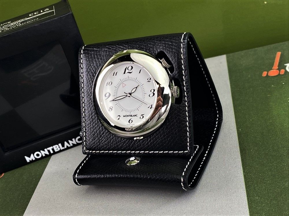 Montblanc Travel Clock Palladium Plated & Leather. - Image 4 of 5