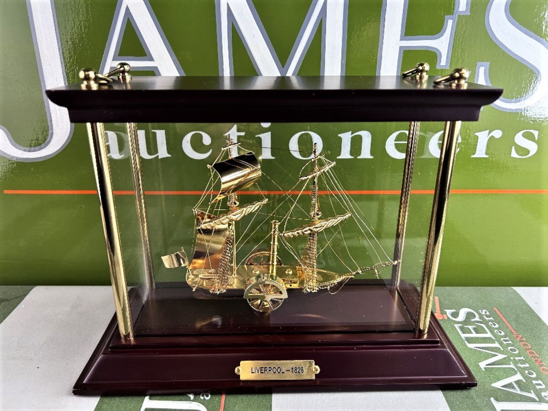 Gold-Plated Model Liverpool 1828 Ornamental Paddle Steamship with Case NEW