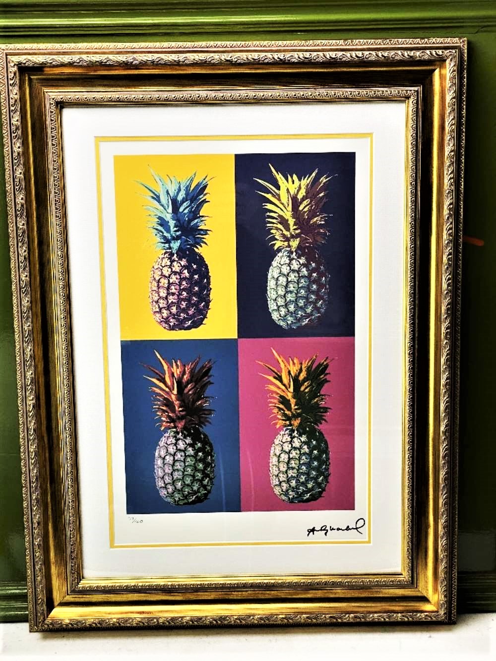 Andy Warhol-(1928-1987) "Pineapple"Castelli NY Original Numbered Lithograph #21/100, Ornate Framed.
