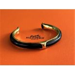 Hermes Paris Kyoto Gold & Navy Blue Leather Bracelet