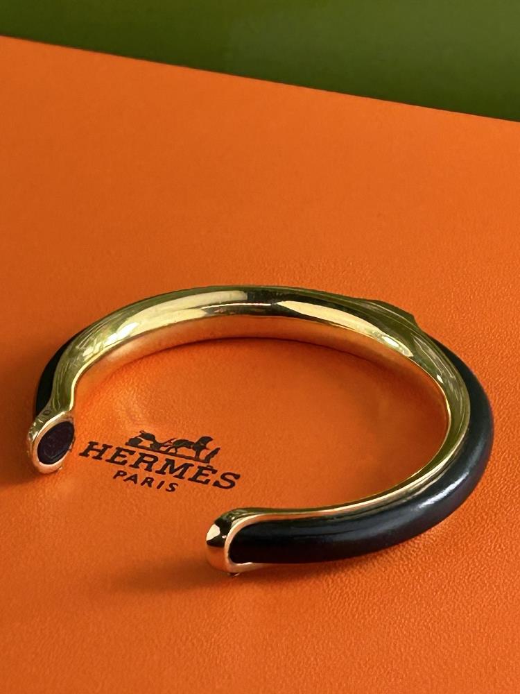 Hermes Paris Kyoto Gold & Navy Blue Leather Bracelet - Image 3 of 6