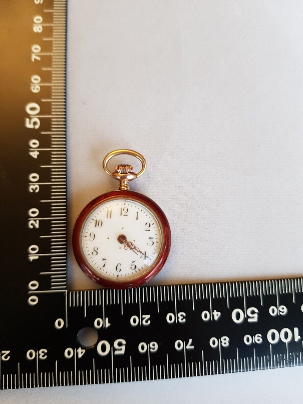 Vintage Red Enamelled Fob /Pocket Watch- Top Wind Mechanism - Image 4 of 9
