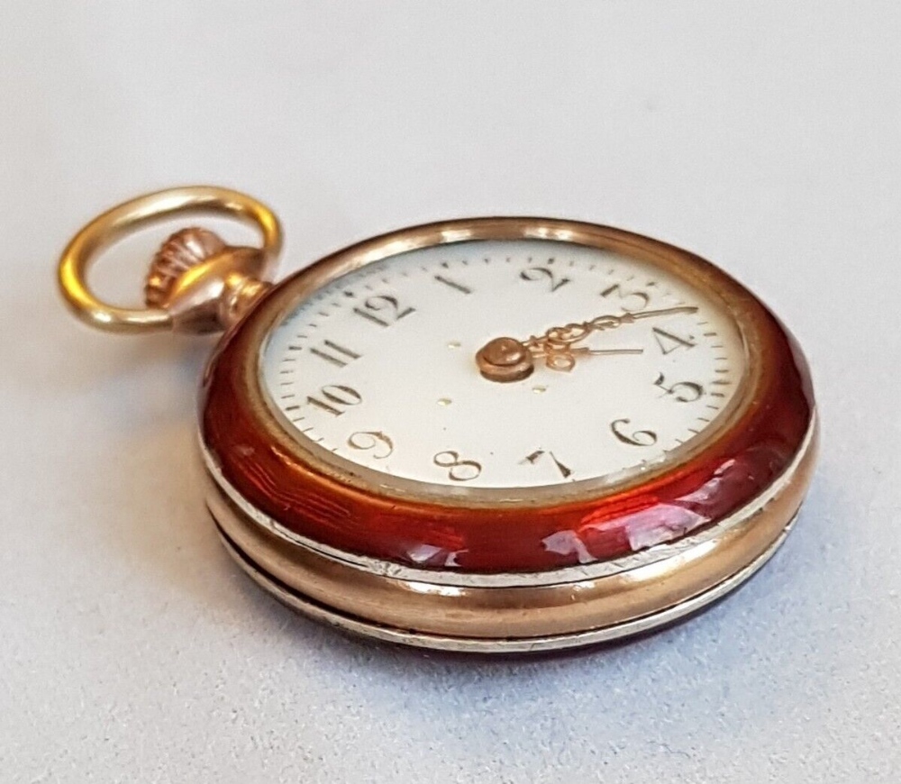 Vintage Red Enamelled Fob /Pocket Watch- Top Wind Mechanism