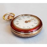 Vintage Red Enamelled Fob /Pocket Watch- Top Wind Mechanism