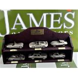 LOT NOW SOLD DO NOT BID- Danbury Mint Pewter Jaguar Collection On Wall Stand x6