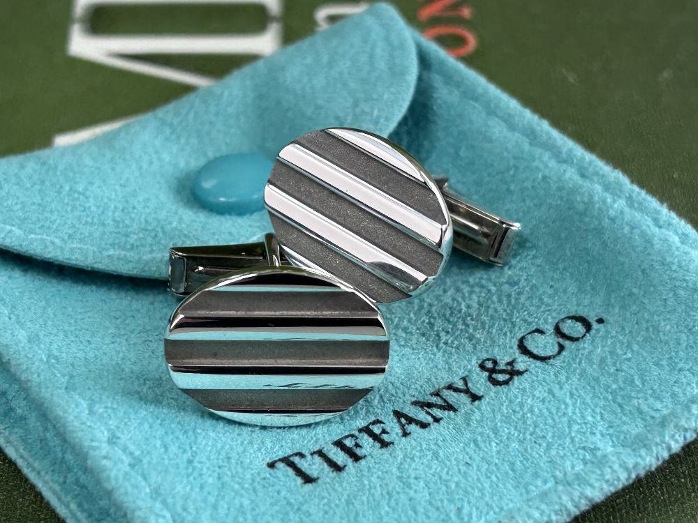 Tiffany & Co. Vintage Sterling Silver Striped Cufflinks