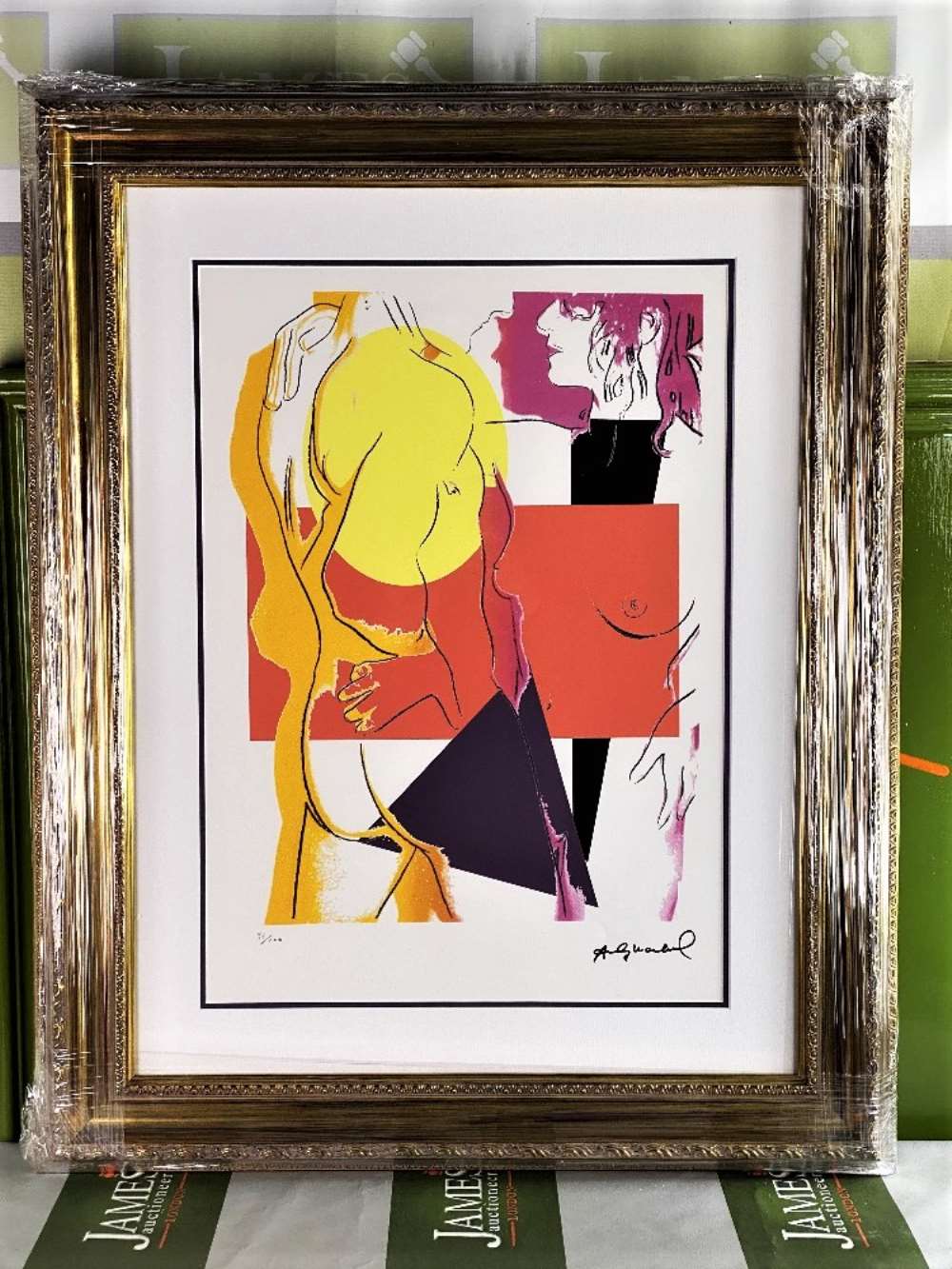 Andy Warhol-(1928-1987) "Lovers" Castelli NY Original Numbered Lithograph #91/100, Ornate Framed.