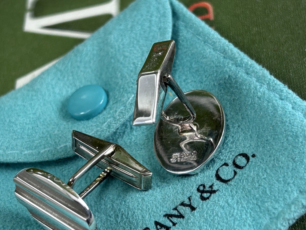 Tiffany & Co. Vintage Sterling Silver Striped Cufflinks - Image 3 of 4