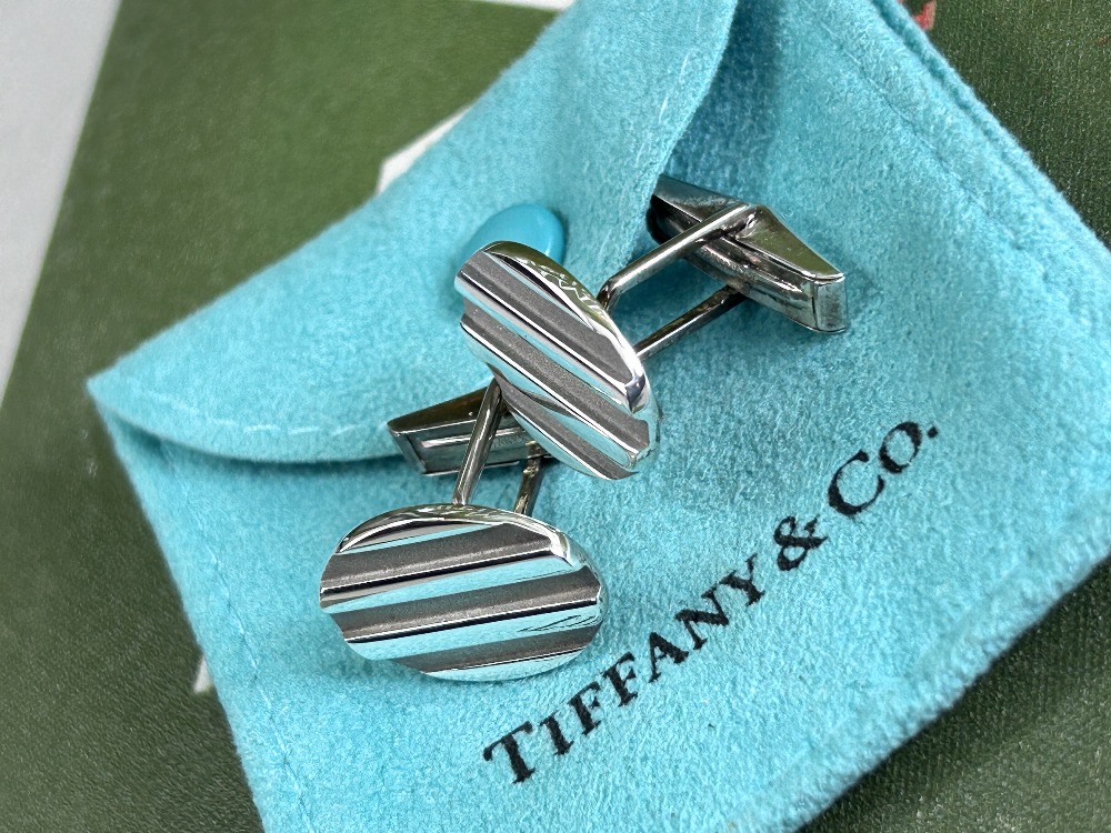 Tiffany & Co. Vintage Sterling Silver Striped Cufflinks - Image 2 of 4