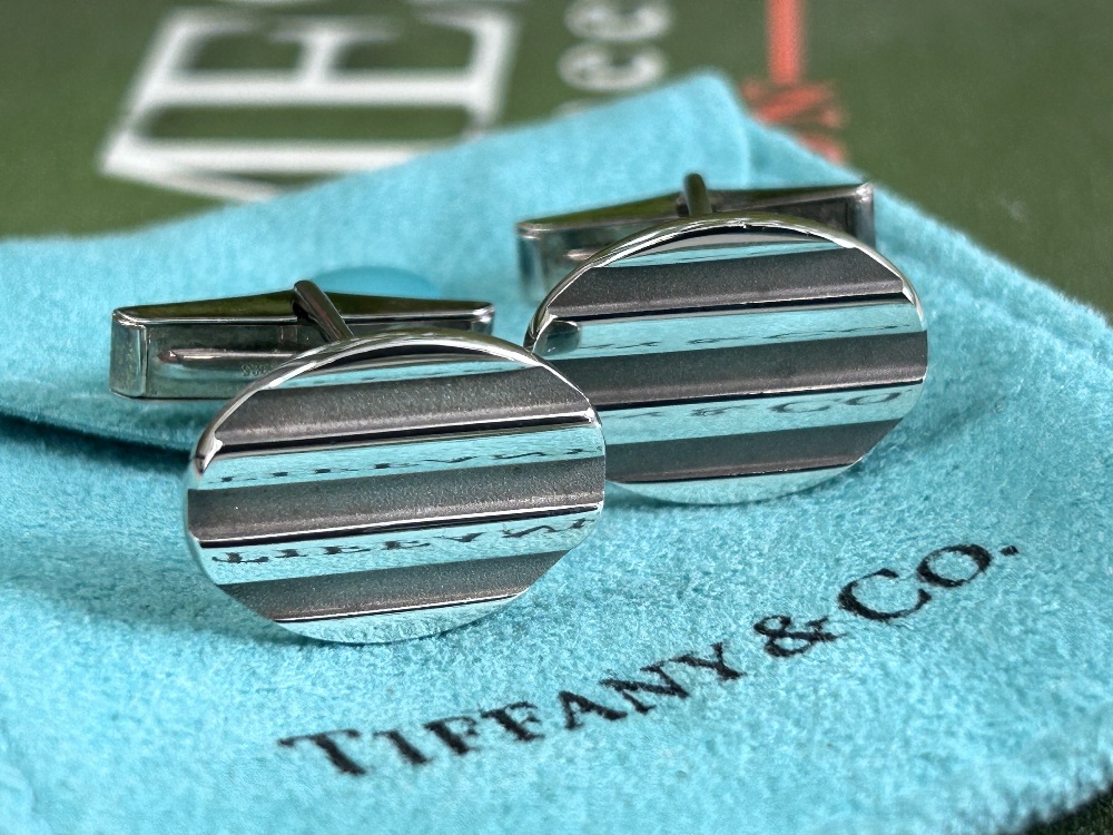 Tiffany & Co. Vintage Sterling Silver Striped Cufflinks - Image 4 of 4