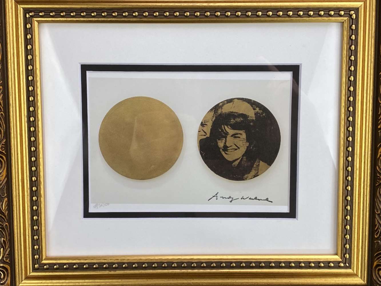 Andy Warhol 1984-"Jackie Kennedy" Double Mount Numbered Lithograph-Ornate Framed. - Image 2 of 2