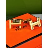 SOLD VIA BUY IT NOW PLEASE DO NOT BID-Hermes Paris Gold "H" Gent`s Cufflinks