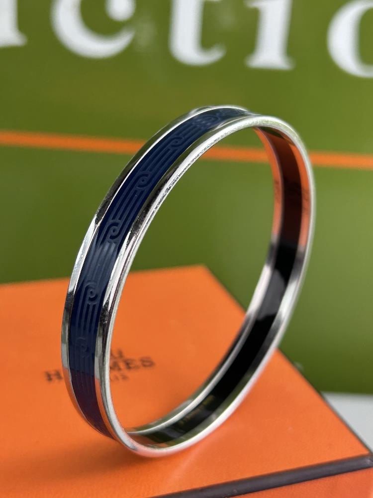 SOLD VIA BUY IT NOW-DO NOT BID-Hermes Paris Navy Monogram Enamel & Silver Bangle - Image 7 of 7