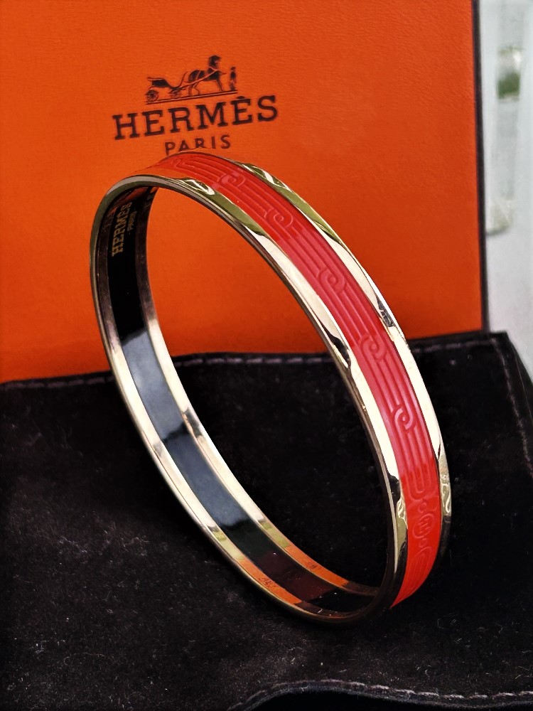 Hermes Paris Edition Rose Gold Plated Enamel Monogram Bangle