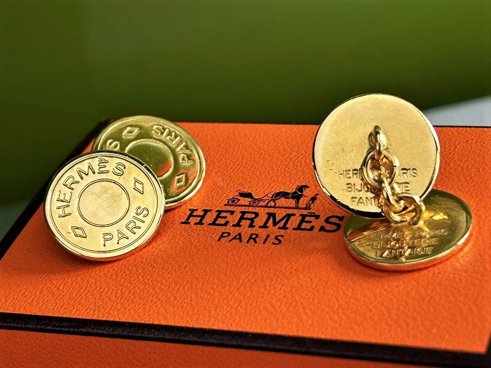 Hermes Paris Gold Bijouterie Fantaisie Cufflinks