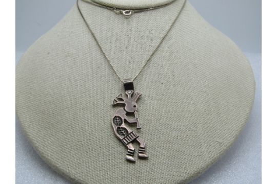 Vintage Sterling Southwestern Kokopeli Necklace, 24" Unisex, 1980's-1990's