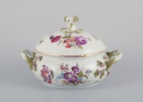 Meissen, Germany. Antique Covered Tureen Hand-painted With Polychrome Flowers.