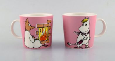 Arabia, Finland. Two Cups In Porcelain With Motifs From "moomin". Late 20th Century.