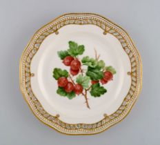 Royal Copenhagen Flora Danica Fruit Plate In Openwork Porcelain With Hand-painted Berries And Gol...