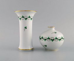 Two Herend Vases In Hand-painted Porcelain. Mid 20th Century.