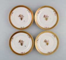 Four Royal Copenhagen Golden Basket Plates In Porcelain With Flowers And Gold Decoration. Model N...