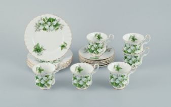Royal Albert, England. A Set Of Six "trillium" Coffee Cups With Saucers And Cake Plates. Decorate...