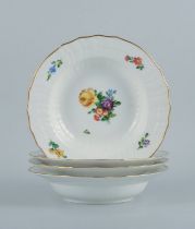 Royal Copenhagen Light Saxon Flower. Four Deep Plates In Hand-painted Porcelain.