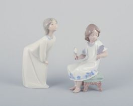 Two Lladro Porcelain Figurines Of Young Women. Handcrafted.