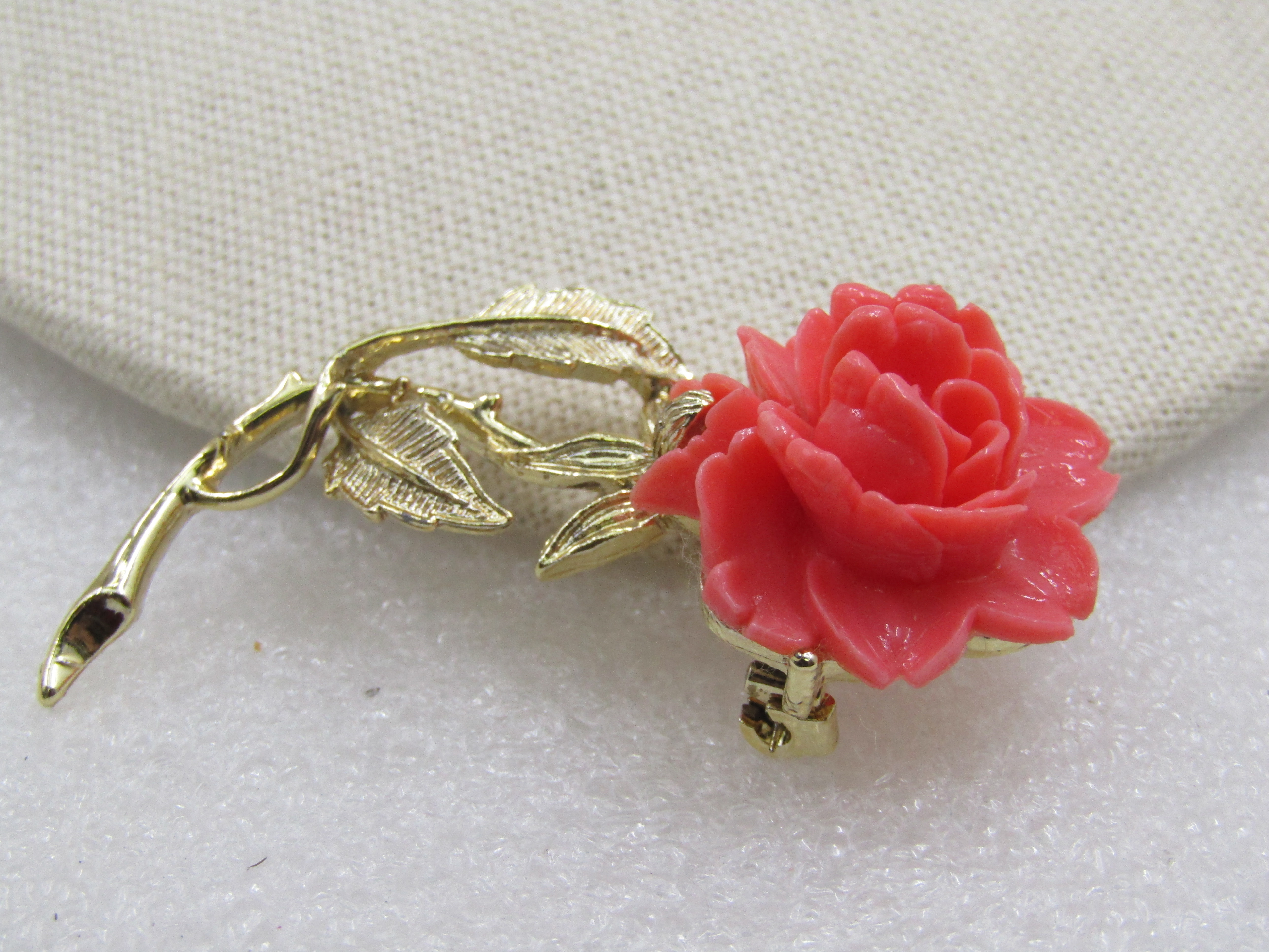 Vintage Coral Molded Rose Brooch, Signed Gerry's, 1960's-1970's