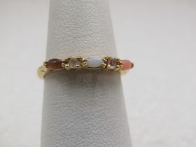 Vintage 10kt Opal, Pink Coral, Tiger's Eye Ring, Sz 6.