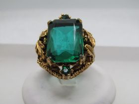 Vintage Florenza Ornate Green Costume Ring, Adjustable Sz. 5-9. 1950's-1960's