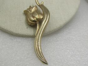 Vintage Tall Tulip Brooch, 3.5", 1960's, Gold Tone
