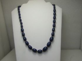 Vintage Graduated Navy Blue Beaded Necklace, 22", 1970's