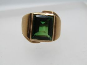 Vintage 10kt Men's Green Spinel Ring, Sz. 7.5, Handwrought, 1930's-1950's