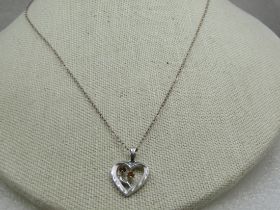 Vintage Sterling Citrine Heart Necklace, Birthstone, 18"