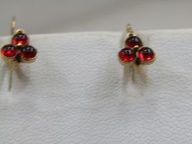 Vintage 14kt Red Stone Leverback Pierced Earrings, 5/8"