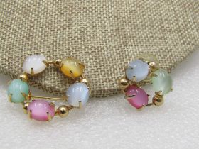 Vintage Pastel Cateye Glass Brooch and Single Earring, 1960's