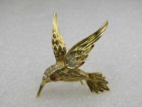 Vintage Ruby Eyed Hummingbird Brooch by Evan St. Clair in Box