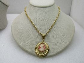 Vintage Victorian Themed Cameo Necklace, 24" Chain