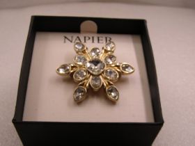 Vintage Napier Clear Rhinestone Snowflake/Blossom Brooch, In Box