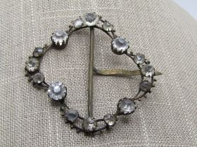 Antique Rhinestone Buckle, Brass, 1910's-1920's, 2.5" square(ish)