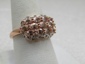 Sterling Peach & Clear CZ Ring, Rose Gold Tone, Sz. 9.5