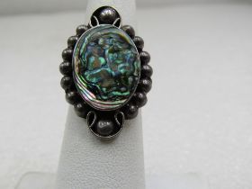 Vintage Sterling Taxco, Mexico Abaone Ring, Sz. 5.25, 1960's