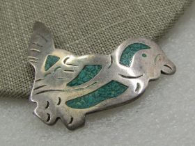 Vintage Sterling Turquoise Bird Brooch, 1960's-1970's, Taxco, Mexico