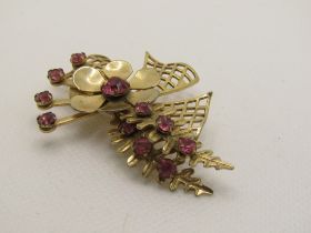 Vintage 1960's Rhinestone FlorMod Brooch, 2.25"