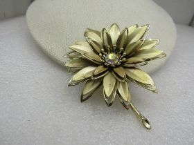 Vintage Large Floral Brooch, A.B. Rhienstone, 3.5", 1960's