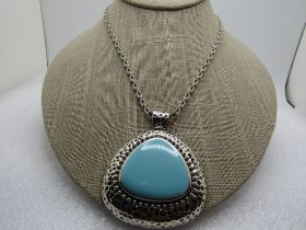 Vintage Faux Turquoise Hammered Neckace, 24", 1980's-1990's, Southwestern Vibe